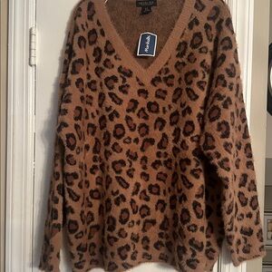 Rachel Zoe Brown Leopard V-Neck Sweater